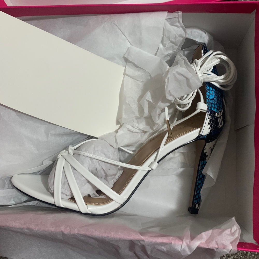 Blue/White Snake Strappy Lace Up Sandal
